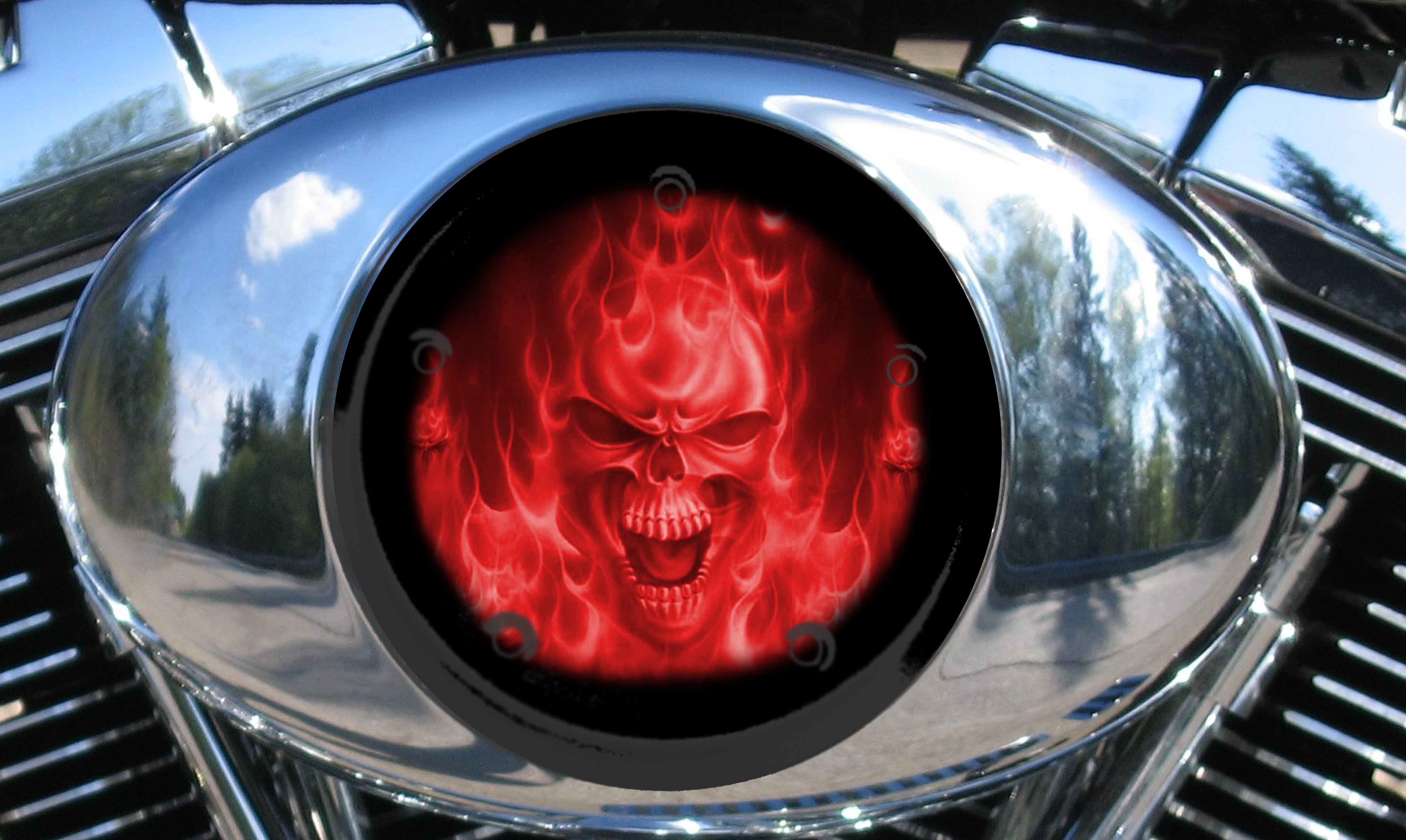 Custom Air Cleaner Cover - Red Flame Skull